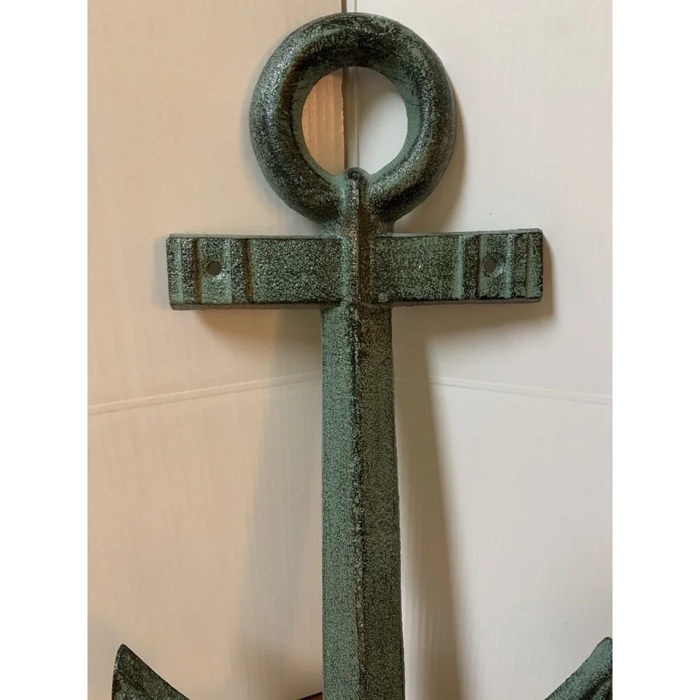 Cast Iron Anchor Green Wall Hanger  14”x9”